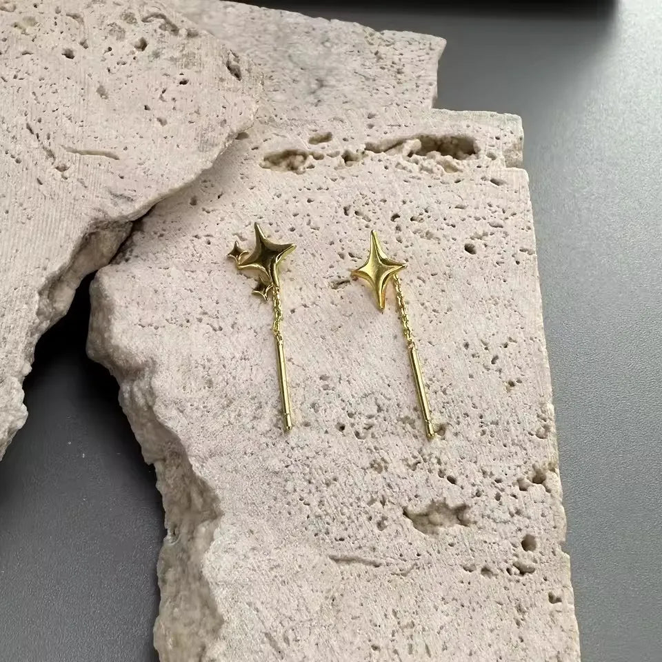 עגילי כסף סטרלינג עם שרשרת כוכב